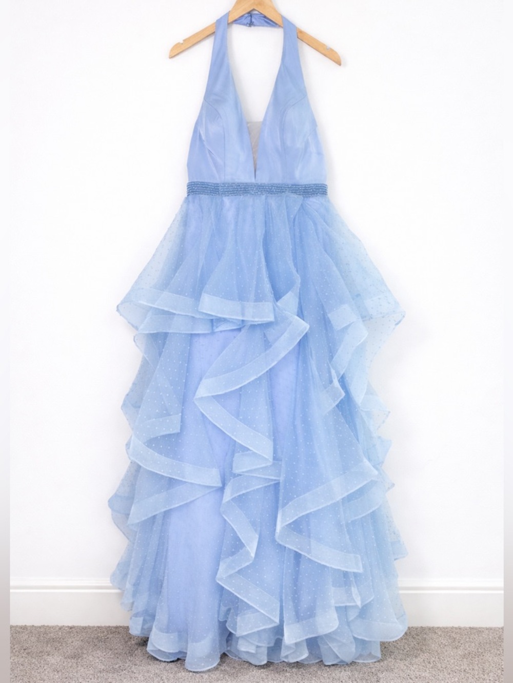 Nox Anabel Periwinkle Swiss Dot Mesh Tiered Prom Dress Gown Medium Fairycore - Picture 4 of 17